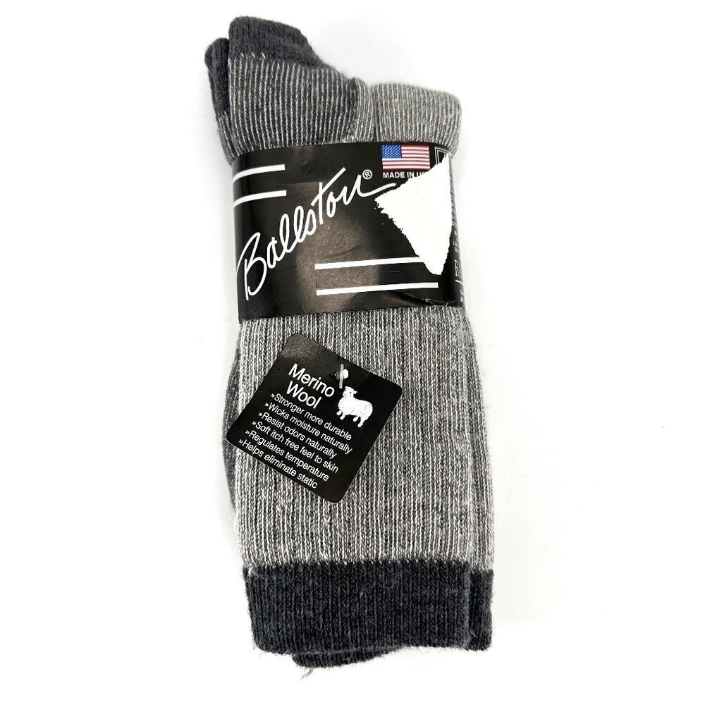 Ballston Grey Mid Weight Merino Wool Outdoor Unisex Calf Length Large Sock NEW